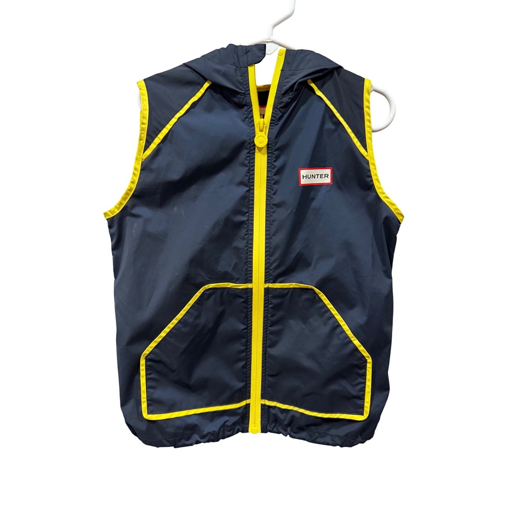 Hunter x Target Kids Navy Yellow Zip Hooded Vest Size XS 4 5 Outdoor Hiking